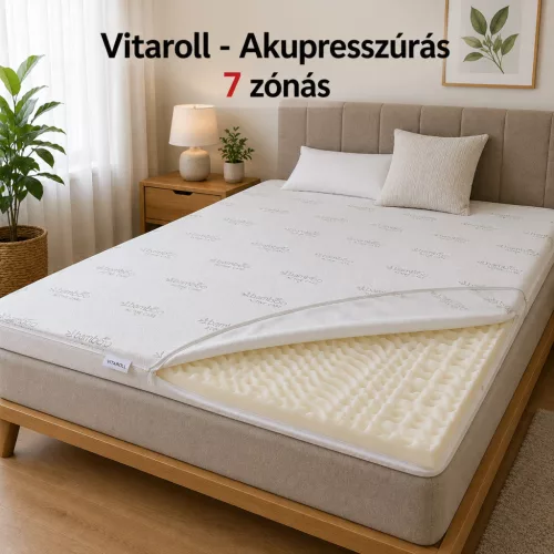 Vitaroll - Akupresszúrás 7 zónás Fedőmatrac Bamboo huzattal 100x200cm